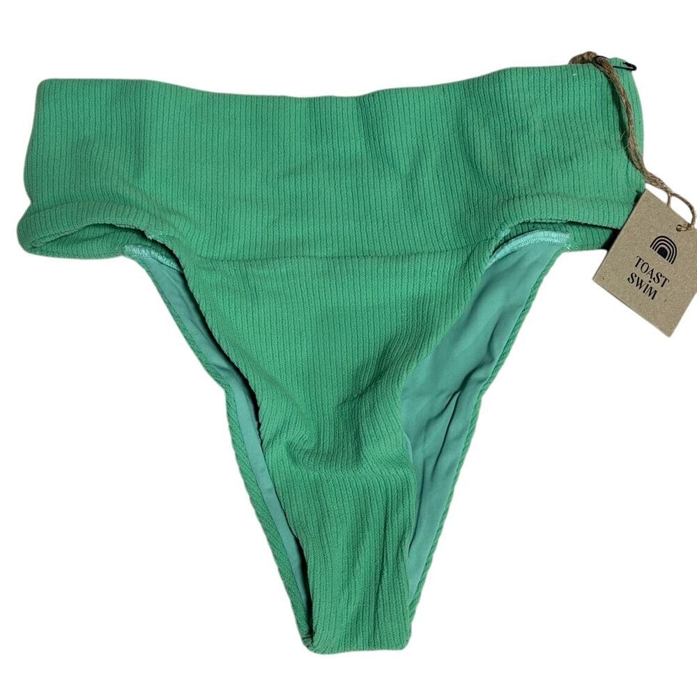 NWT‎ Toast Swim Signature Banded Waist Bikini Bottom, Ribbed Ming Green, Sz XS